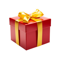 Obraz premium Red gift box with yellow ribbon isolated on Transparent background. Generative AI