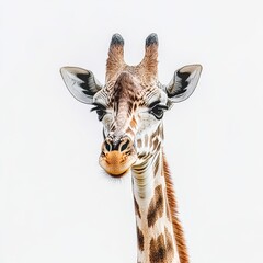 Obraz premium On a transparent background, a close-up of a giraffe head can be seen
