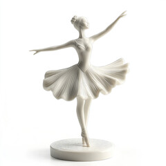 3D porcelain figurine of a ballerina in white, isolated, on a white background. A resource for creativity, a decorative element. Illustration for advertising, print, decoration for presentation.