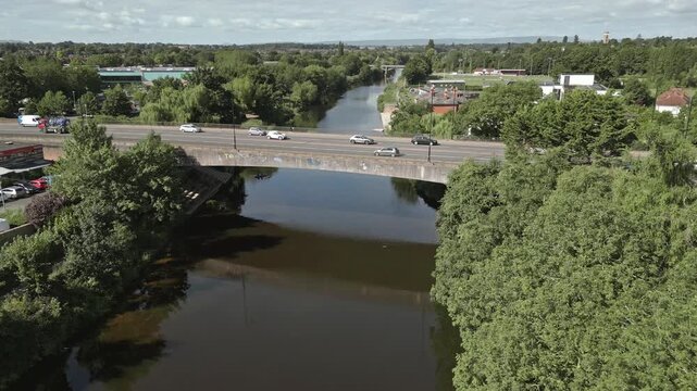 Traffic crosses the Victoria Road Bridge, Hereford, Herefordshire, England