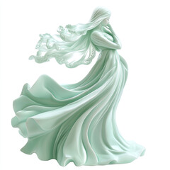 3D porcelain figurine of a beautiful canopy in a mint outfit, isolated, on a white background. A resource for creativity, a template for a wedding cake, a decorative element for presentations of weddi