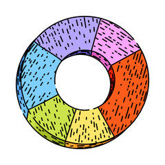 proportions pie chart hand drawn. analysis distribution, categories percentages, slices graph proportions pie chart vector sketch. isolated color illustration