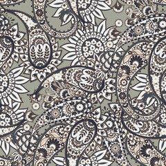 Madhubani, Kalamkari, Chinz, and Kani seamless pattern. Shirting fabric, Ajrakh and Ikat styles. Patola backdrop. Floral allover design