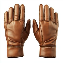 Isolated brown leather gloves on a transparent background
