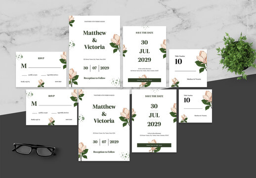 Green and White InvitationSet