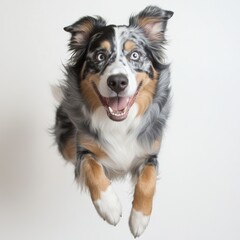 Fototapeta premium Isolated on white, an Australian shepherd puppy smiles
