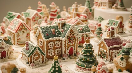Fototapeta premium christmas decoration, A Christmas Santa village made of cookies and candy, chritsmas village landscape, gingerbread houses