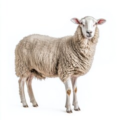 Fototapeta premium Isolated on white background, a portrait of a sheep in full body size