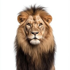 Fototapeta premium A male African lion gazing straight into the camera. Isolated on a transparent background.