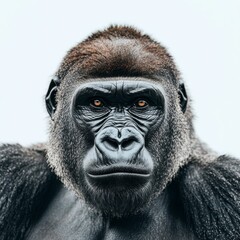 Obraz premium A powerful male gorilla is depicted on a transparent background, isolated on a white background