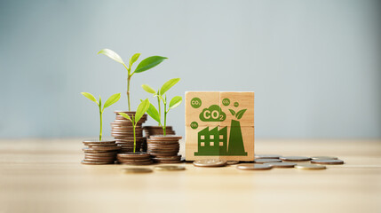 The concept of carbon credits to reduce carbon emissions, net zero greenhouse gas emissions...
