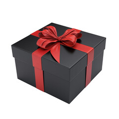 Fototapeta premium black gift box with red ribbon isolated on Transparent background. Generative AI