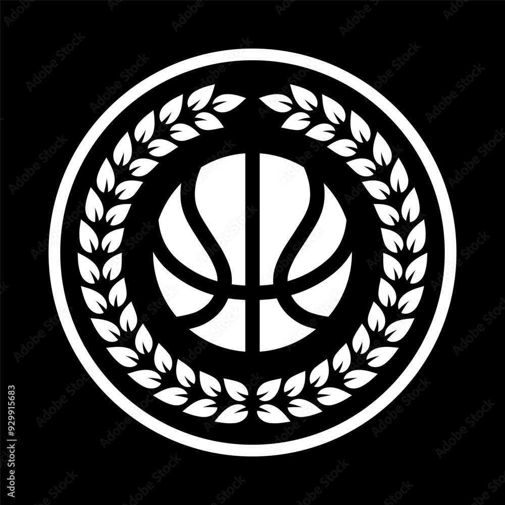 Wall mural Basketball ball and laurel wreath. Sport games. Sporting equipment. Emblem, badge.