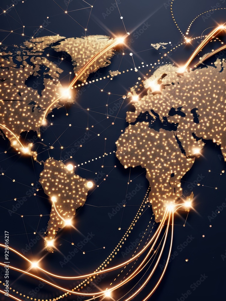 Poster a captivating global map illuminated by glowing connections, showcasing international networks and d