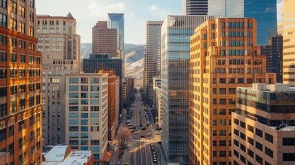 Fototapeta premium Vibrant Modern Cityscape with Skyscrapers and Urban Elements