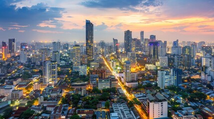 Obraz premium Vibrant Modern Cityscape with Skyscrapers and Urban Elements