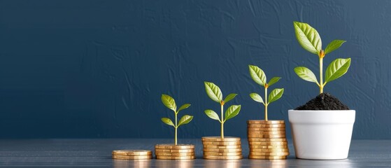 A creative concept of financial growth shown by plants growing from coins, symbolizing investment and prosperity.