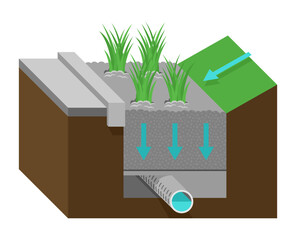 Low-impact stormwater management diagram - raingarden or bioretention garden