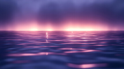 Obraz premium Serene water surface reflecting purple and pink hues at dusk.