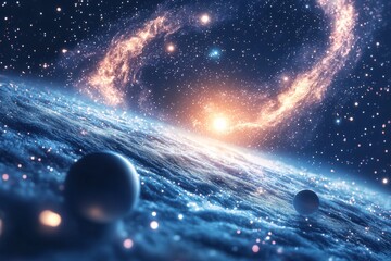 Obraz premium Space cosmic illustration with planets scene created with Generative AI