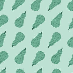 Green pumpkin seamless pattern. Autumn vector illustration for fabric, background, wrapping paper, cover