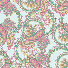 Elegant Paisley Seamless Vector Pattern. Indian floral motifs for fabric designs