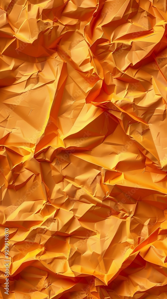 Poster The surface displays an intricate design of crumpled orange paper, showcasing dynamic folds and shadows under soft lighting