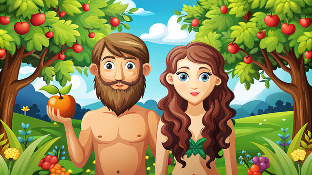An Adam and Eve cartoon.