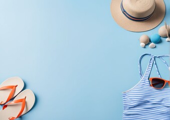 Fototapeta premium Beach banner with beach summer accessories.