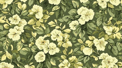 Floral Pattern with Yellow Flowers and Green Leaves