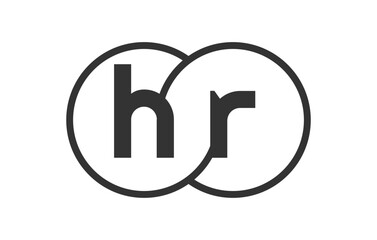 HR business company emblem with outline rounds and letters h r. Logo template of two merged circles for brand identity, logotype. Vector Infinity symbol