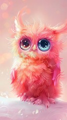 Fototapeta premium Cute Pink Owl with Big Eyes