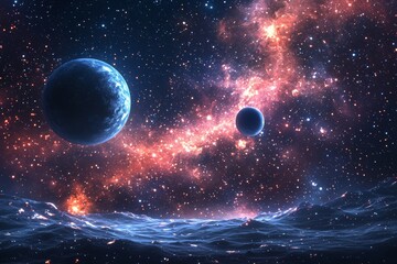 Space cosmic illustration with planets scene created with Generative AI