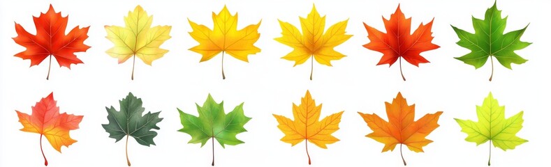 Maple leaves isolated on a transparent background in the autumn