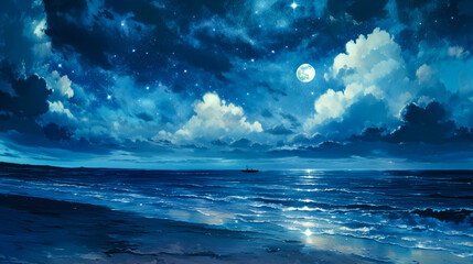 A Lonely Ship Sailing Under a Starry Night Sky