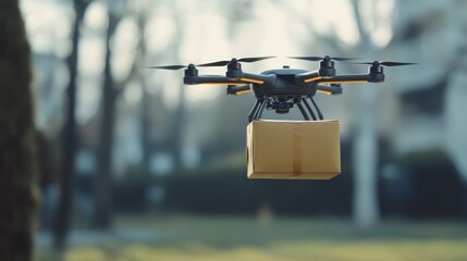 Drone Delivery in a Blurred Suburban Landscape