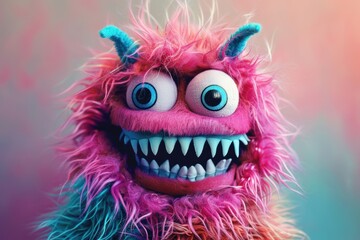 A fun and colorful rainbow furry monster puppet with large eyes and sharp teeth, perfect for children&rsquo;s entertainment and puppet shows.