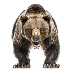 Fototapeta premium Grizzly bear with open mouth isolated on white
