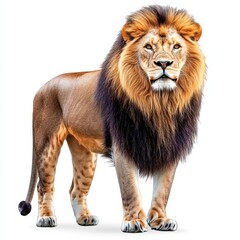 Obraz premium The full body of a lion is depicted on a white background in an isolated portrait