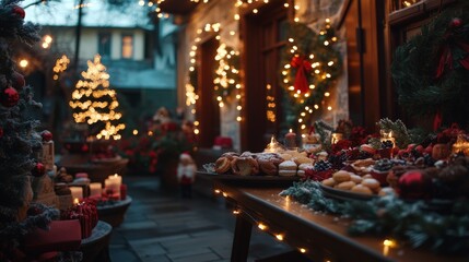Outdoor Christmas Market with Festive Decoration