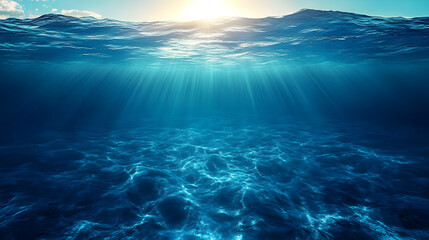 Fototapeta premium Underwater scene with sunlight filtering through the ocean surface.