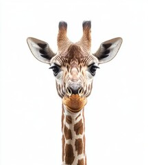 Fototapeta premium The front view of a Giraffe close-up on a white background