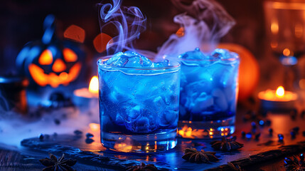 Blue cocktails,  mixed for halloween