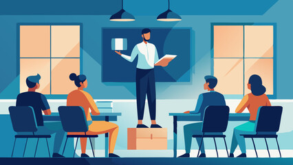 Teacher Giving Instructions: A teacher standing at the front of the classroom, giving instructions to attentive students.
