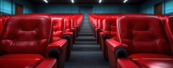 Empty Vintage Auditorium Seats A Silent Stage Awaits, History Echoing in the Silence A Glimpse into the Past, Where Stories Were Told, and Memories Were Made Red Leather Seats, Awaiting the Next Act
