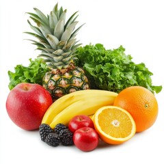 Fresh fruits and vegetables isolated on white