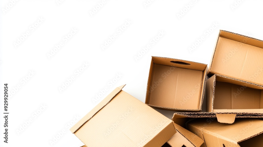 Poster isolated stack of cardboard boxes against a transparent background
