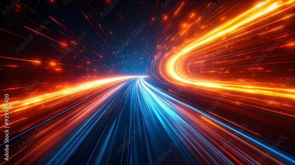 Poster vibrant light trails creating a dynamic sense of speed and motion.