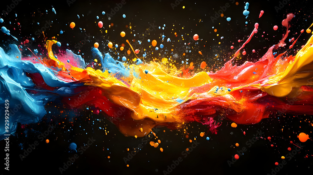 Poster vibrant splashes of paint create an abstract explosion of color.