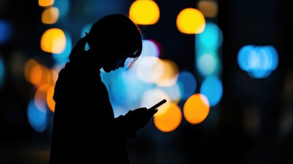 Silhouette of a Woman on a Night City Street